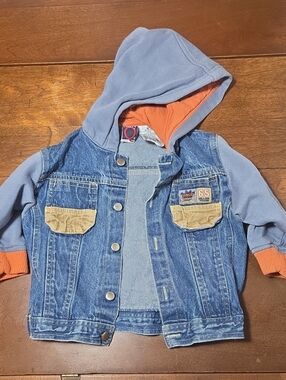 Baby Q Vintage Denim Jacket Boys Size 24 Month Hooded Pockets Dinos Adventure